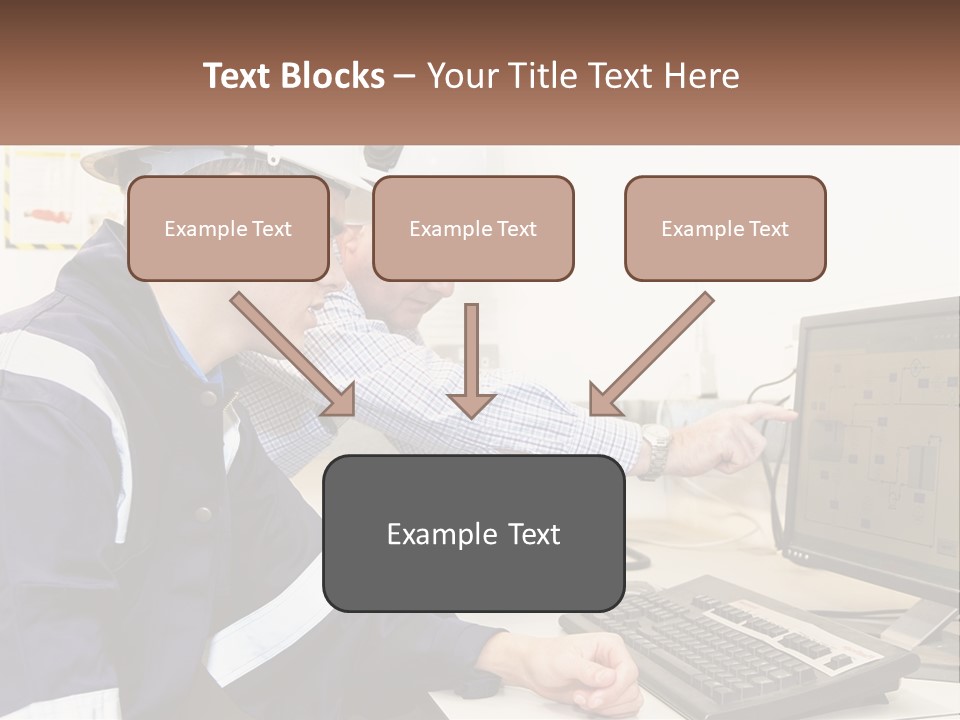 Two Men In Hardhats Looking At A Computer Screen PowerPoint Template