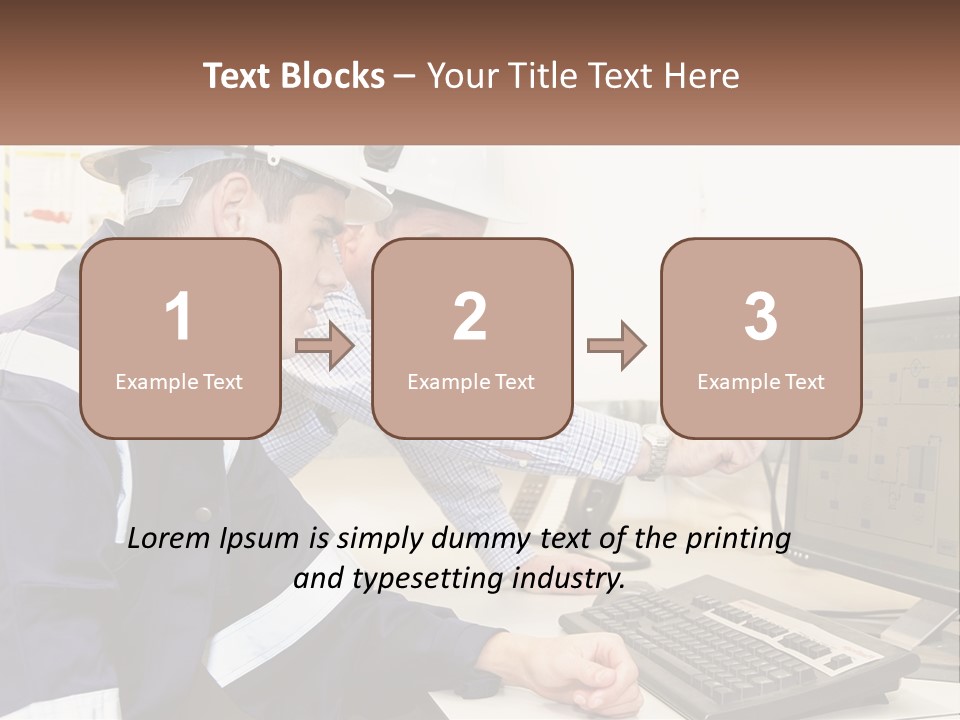 Two Men In Hardhats Looking At A Computer Screen PowerPoint Template