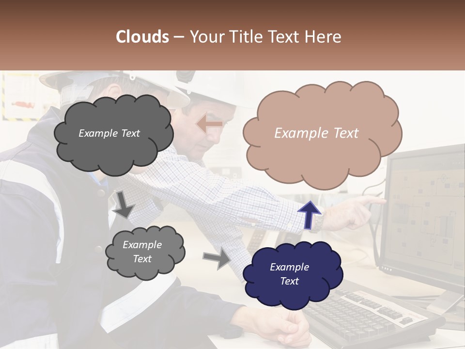 Two Men In Hardhats Looking At A Computer Screen PowerPoint Template