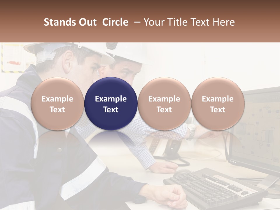 Two Men In Hardhats Looking At A Computer Screen PowerPoint Template