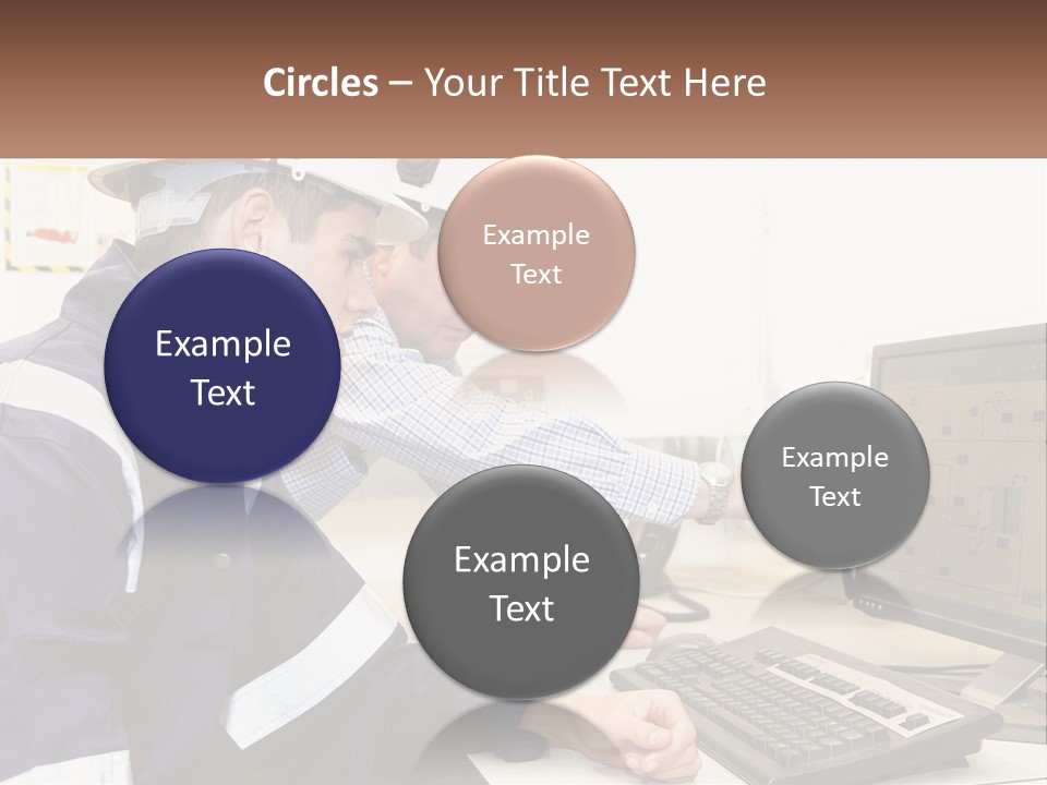 Two Men In Hardhats Looking At A Computer Screen PowerPoint Template