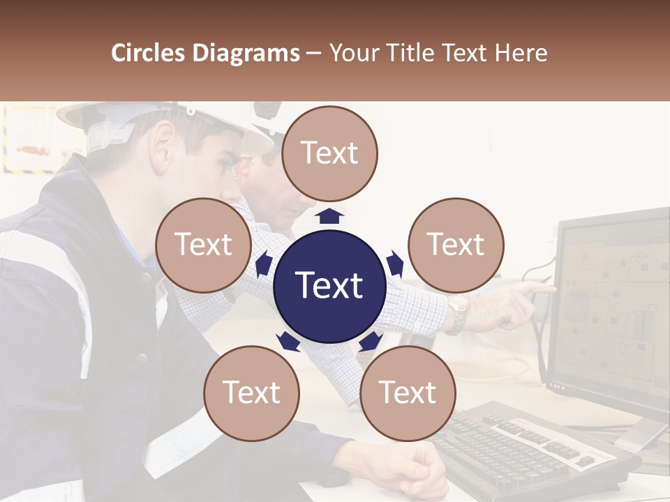 Two Men In Hardhats Looking At A Computer Screen PowerPoint Template