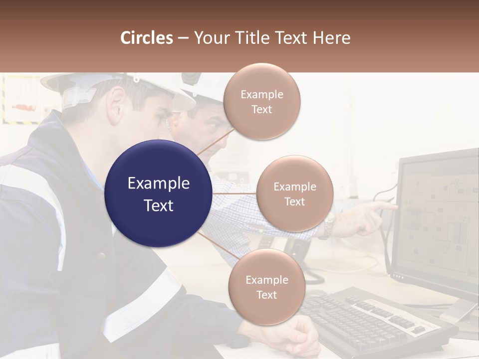 Two Men In Hardhats Looking At A Computer Screen PowerPoint Template