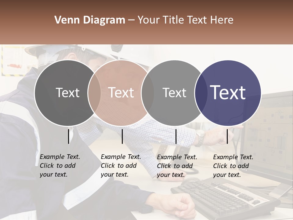 Two Men In Hardhats Looking At A Computer Screen PowerPoint Template