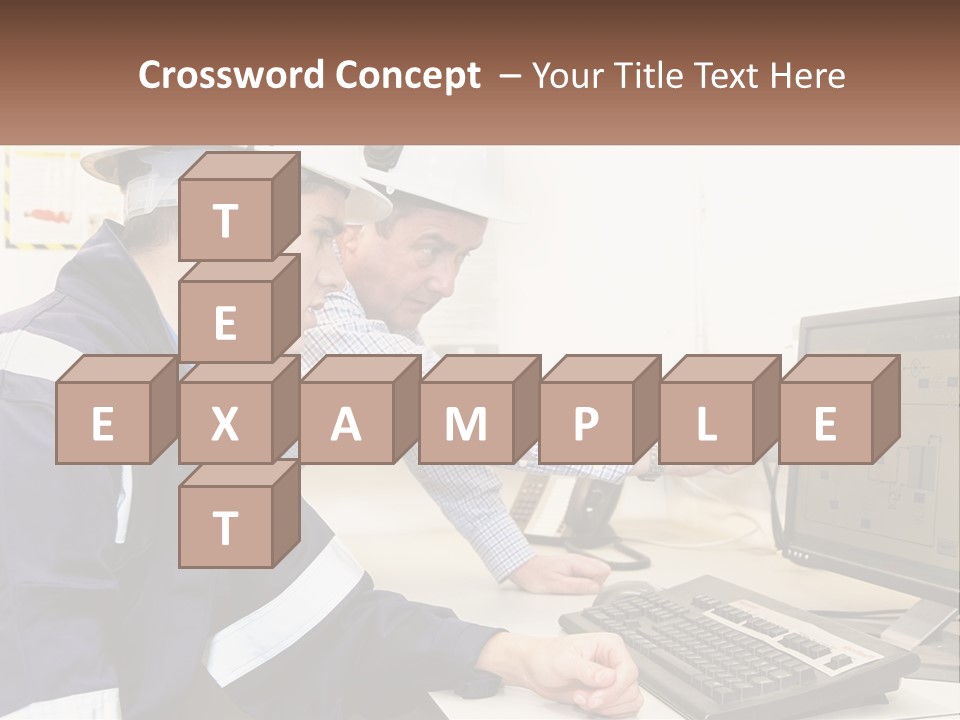 Two Men In Hardhats Looking At A Computer Screen PowerPoint Template