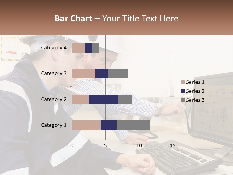 Two Men In Hardhats Looking At A Computer Screen PowerPoint Template