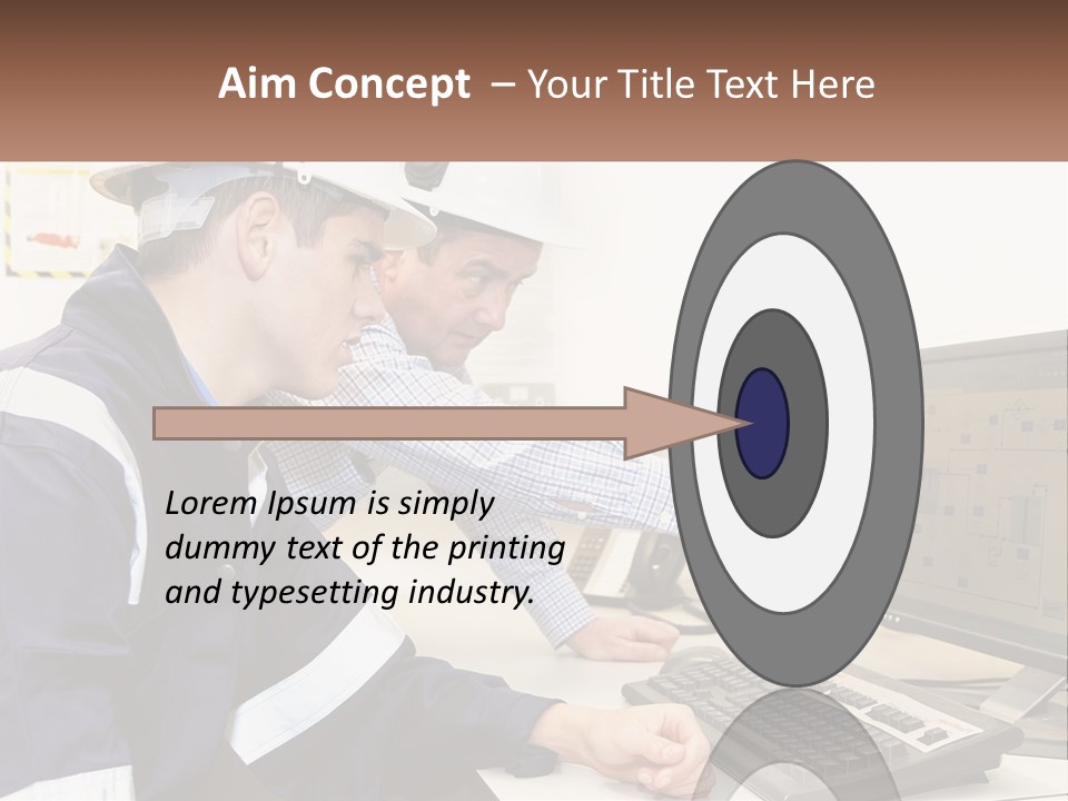 Two Men In Hardhats Looking At A Computer Screen PowerPoint Template