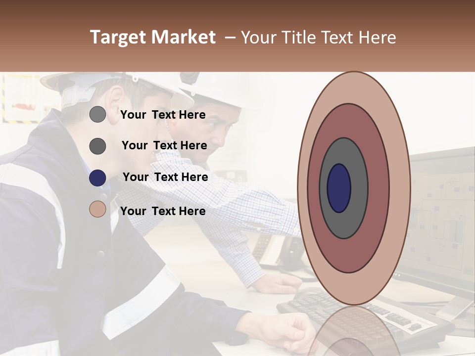 Two Men In Hardhats Looking At A Computer Screen PowerPoint Template