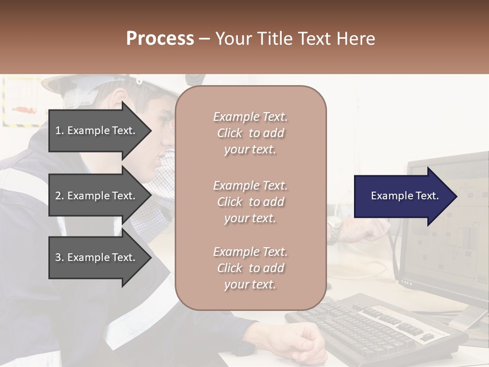 Two Men In Hardhats Looking At A Computer Screen PowerPoint Template