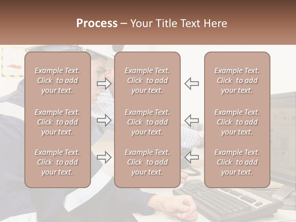 Two Men In Hardhats Looking At A Computer Screen PowerPoint Template