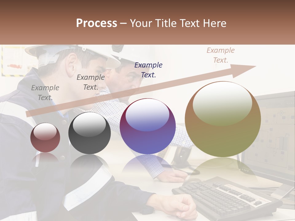 Two Men In Hardhats Looking At A Computer Screen PowerPoint Template