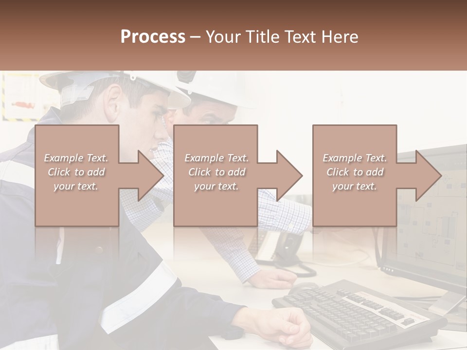 Two Men In Hardhats Looking At A Computer Screen PowerPoint Template