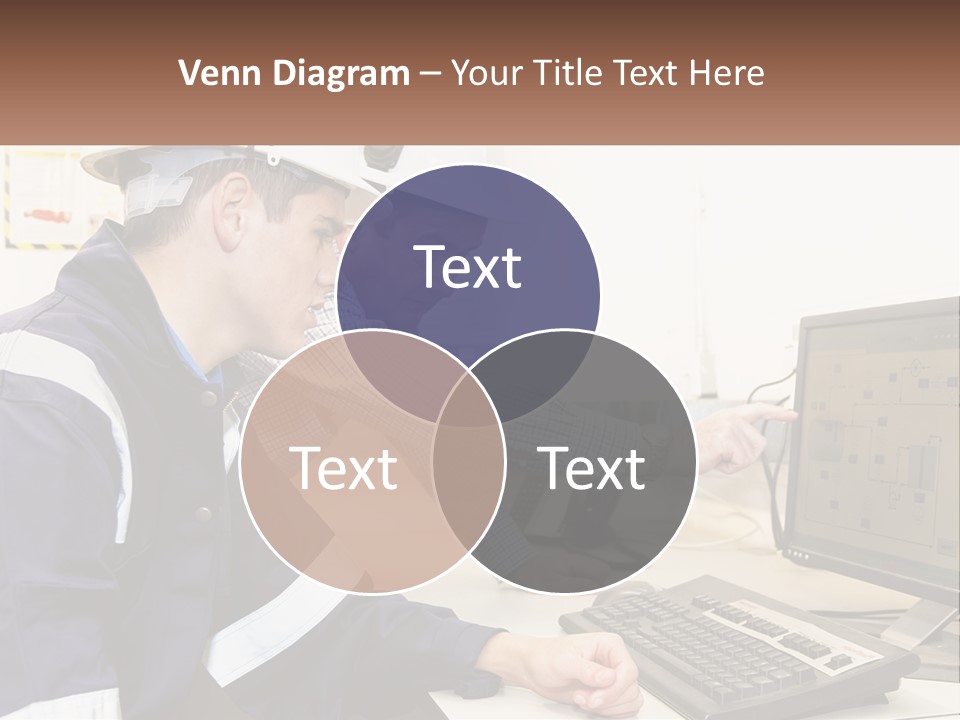 Two Men In Hardhats Looking At A Computer Screen PowerPoint Template