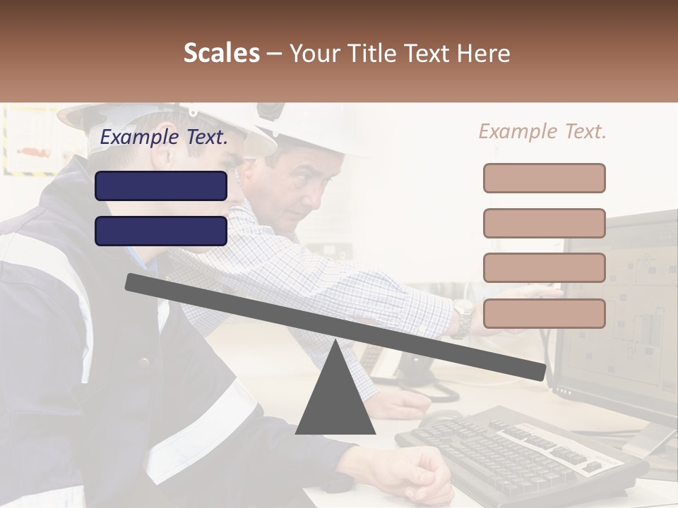 Two Men In Hardhats Looking At A Computer Screen PowerPoint Template