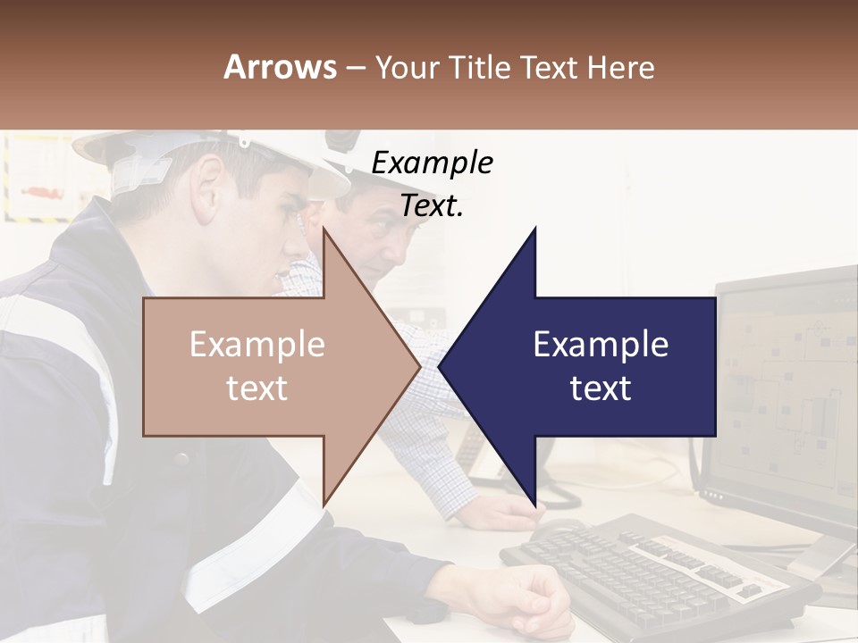 Two Men In Hardhats Looking At A Computer Screen PowerPoint Template