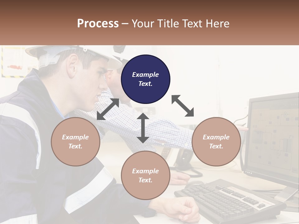 Two Men In Hardhats Looking At A Computer Screen PowerPoint Template