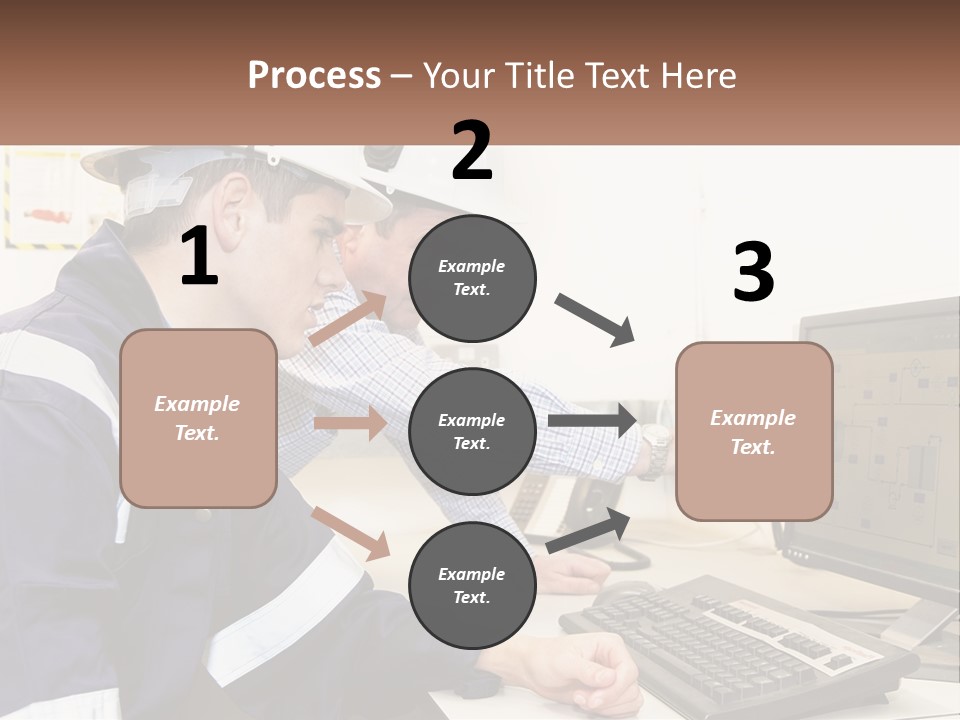 Two Men In Hardhats Looking At A Computer Screen PowerPoint Template