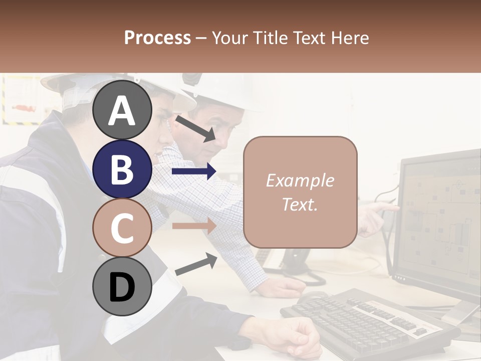 Two Men In Hardhats Looking At A Computer Screen PowerPoint Template