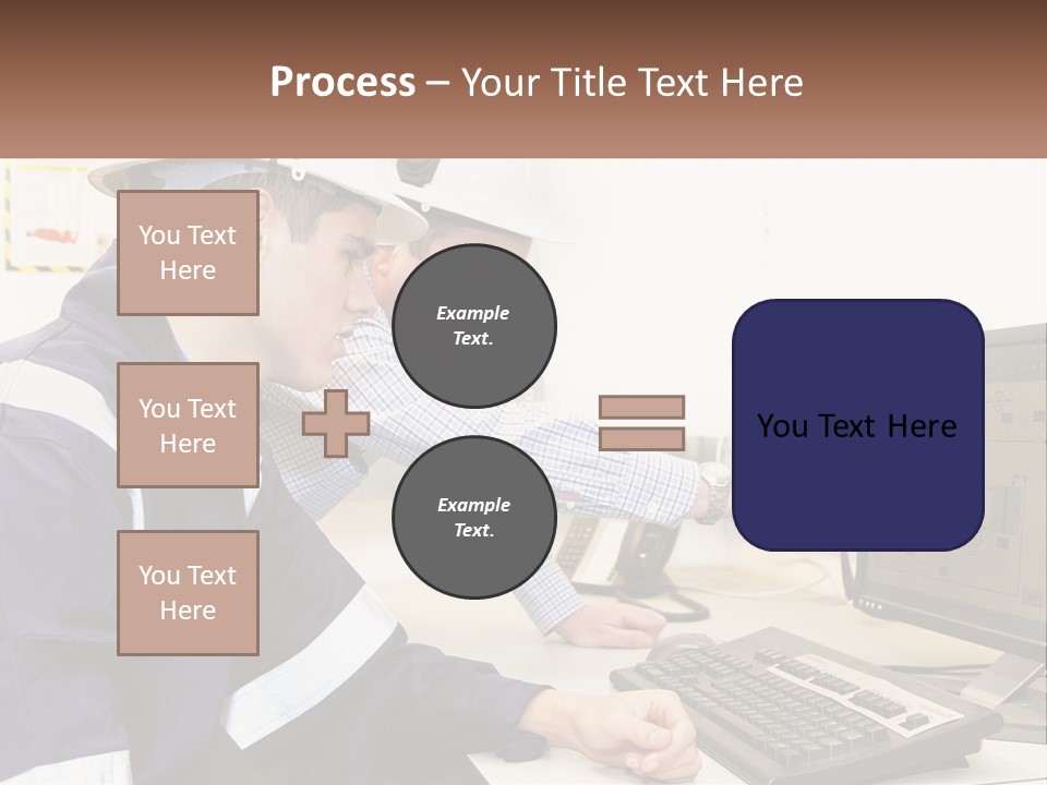 Two Men In Hardhats Looking At A Computer Screen PowerPoint Template
