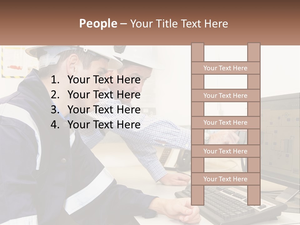 Two Men In Hardhats Looking At A Computer Screen PowerPoint Template