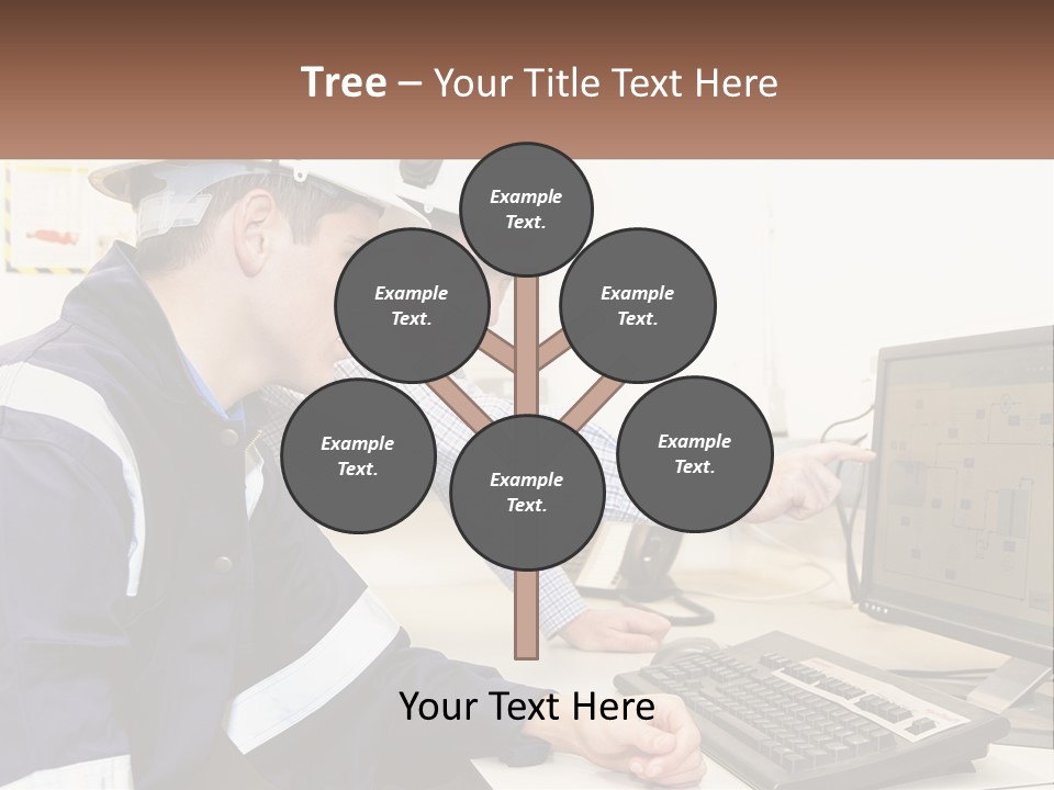 Two Men In Hardhats Looking At A Computer Screen PowerPoint Template