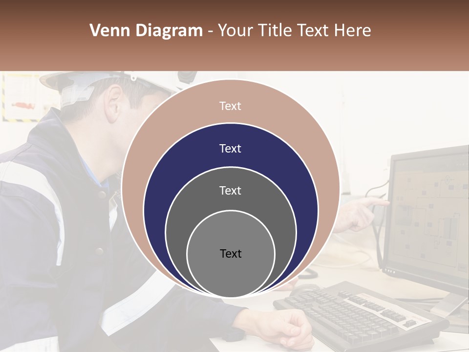 Two Men In Hardhats Looking At A Computer Screen PowerPoint Template