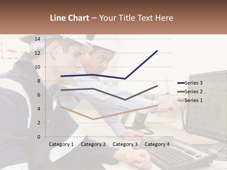 Two Men In Hardhats Looking At A Computer Screen PowerPoint Template