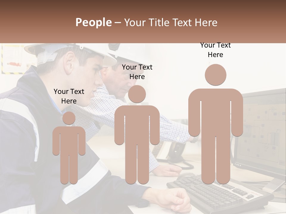 Two Men In Hardhats Looking At A Computer Screen PowerPoint Template
