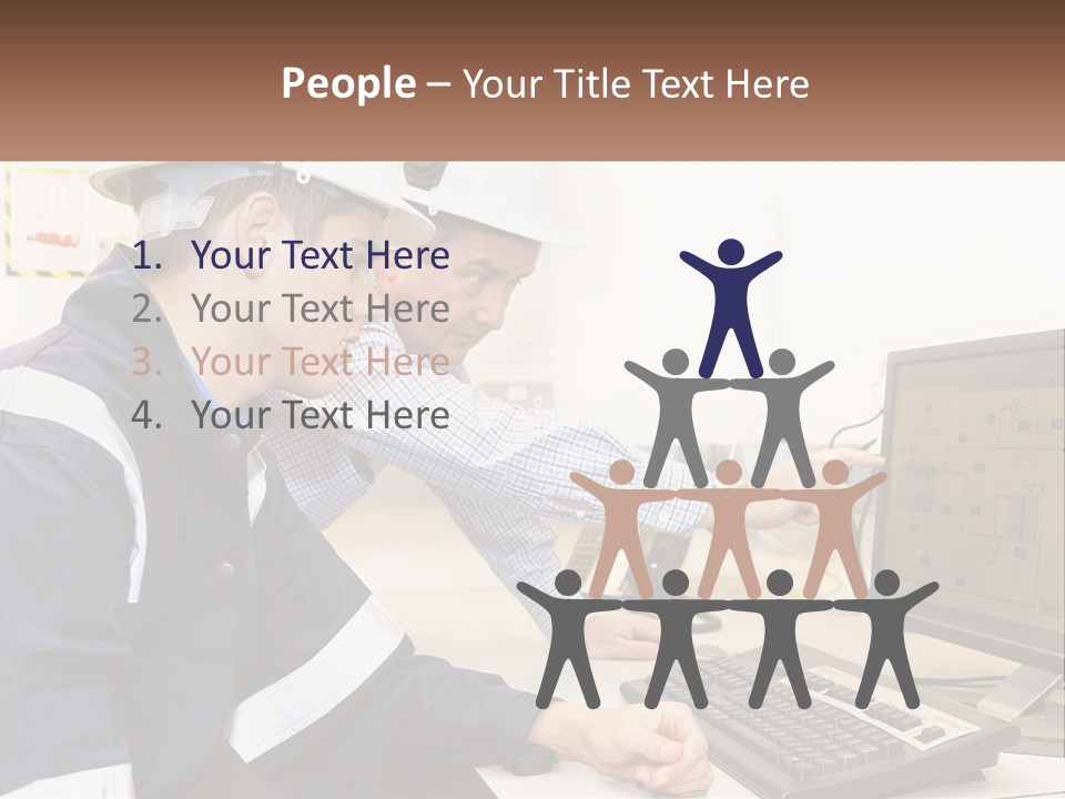 Two Men In Hardhats Looking At A Computer Screen PowerPoint Template