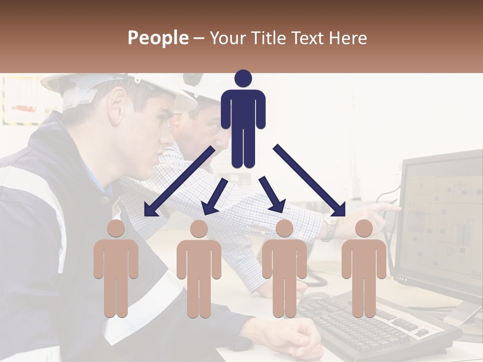 Two Men In Hardhats Looking At A Computer Screen PowerPoint Template