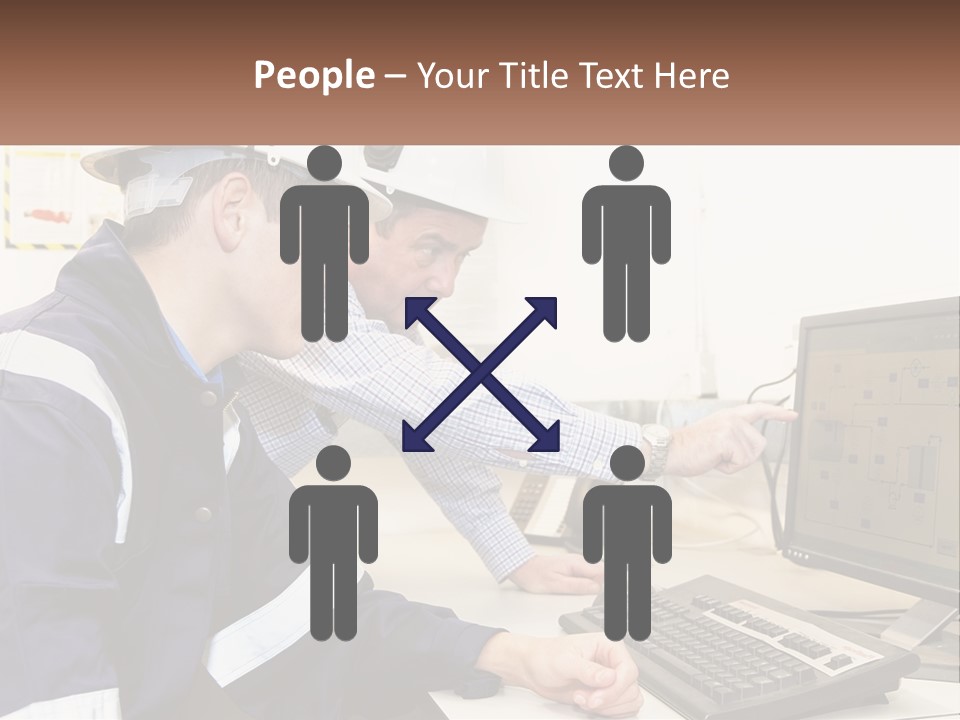Two Men In Hardhats Looking At A Computer Screen PowerPoint Template