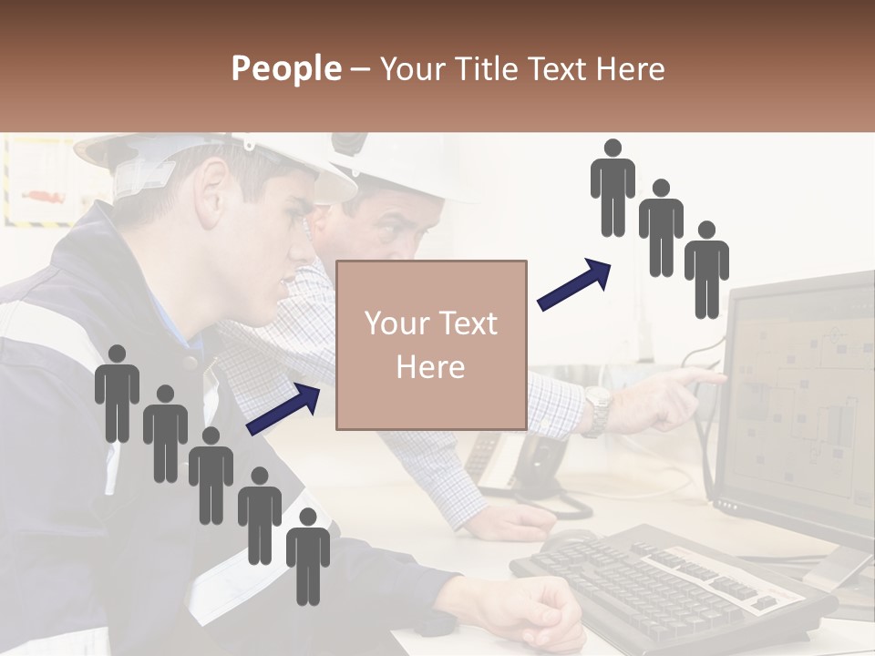 Two Men In Hardhats Looking At A Computer Screen PowerPoint Template