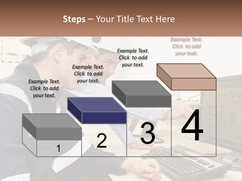 Two Men In Hardhats Looking At A Computer Screen PowerPoint Template