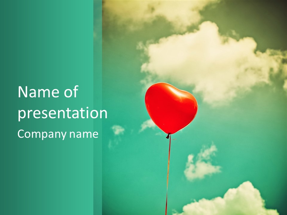 A Red Heart Shaped Balloon Floating In The Air PowerPoint Template