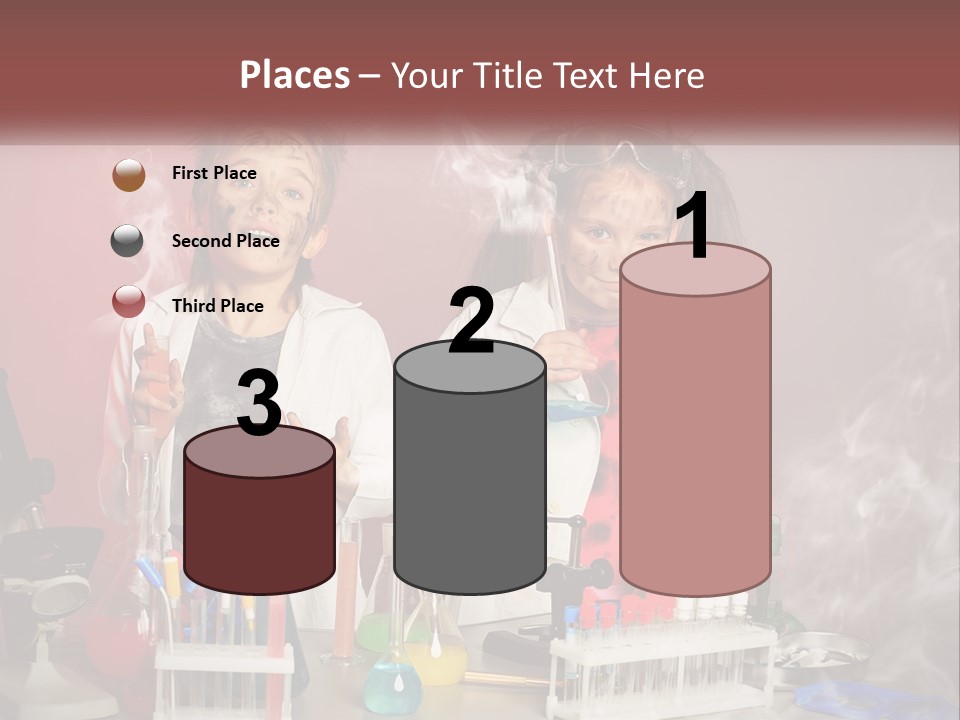 Two Children In Lab Coats Holding Beakles With Smoke Coming Out Of Them PowerPoint Template