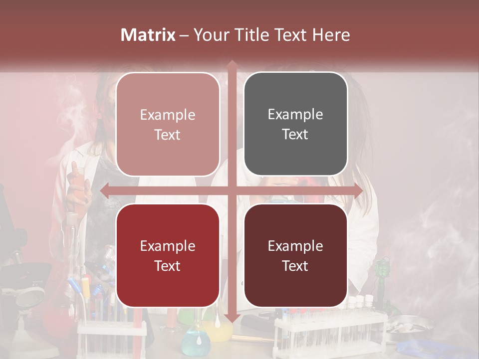 Two Children In Lab Coats Holding Beakles With Smoke Coming Out Of Them PowerPoint Template