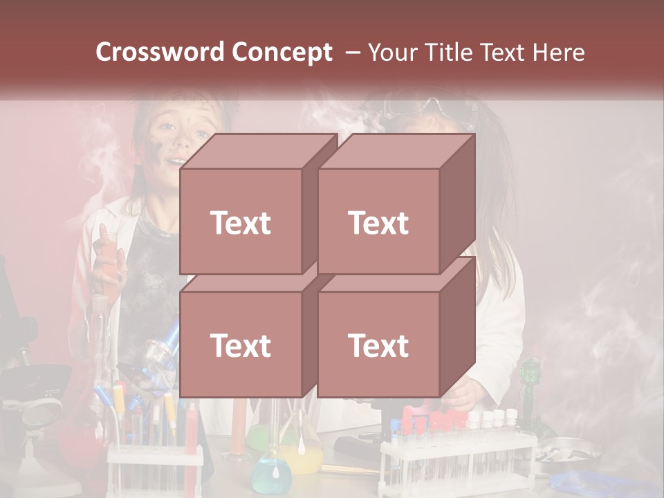 Two Children In Lab Coats Holding Beakles With Smoke Coming Out Of Them PowerPoint Template