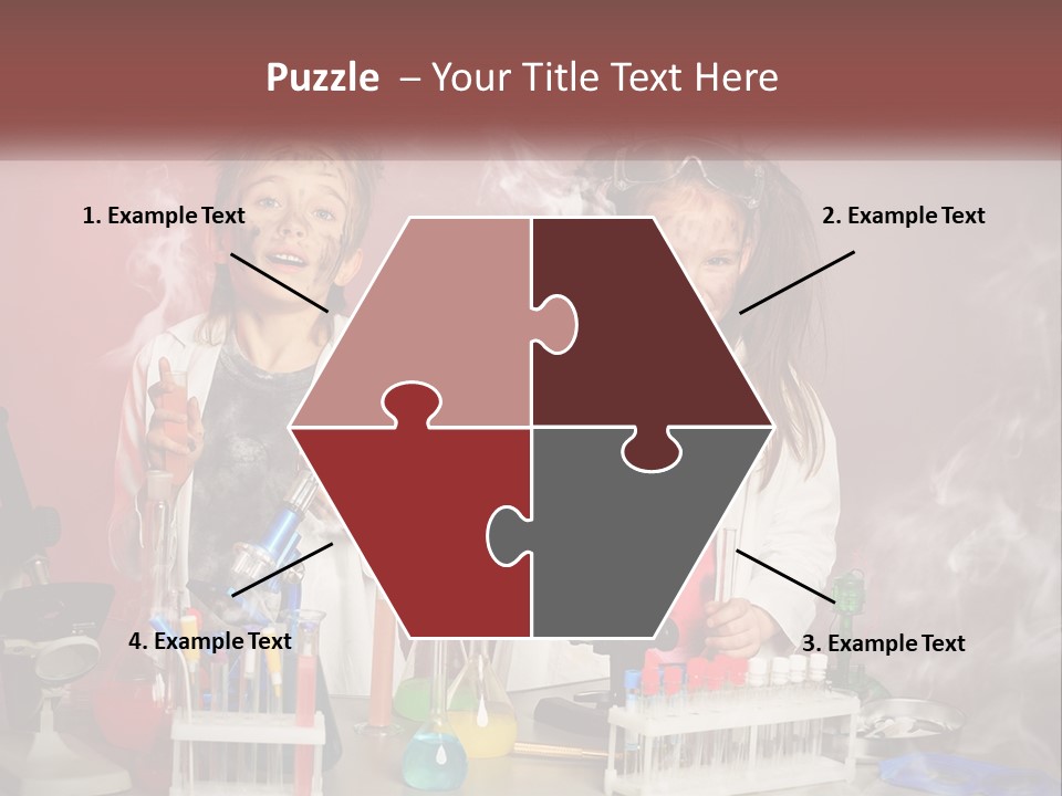 Two Children In Lab Coats Holding Beakles With Smoke Coming Out Of Them PowerPoint Template
