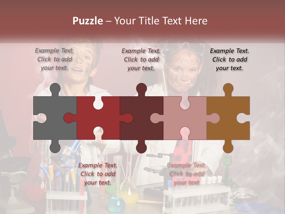 Two Children In Lab Coats Holding Beakles With Smoke Coming Out Of Them PowerPoint Template