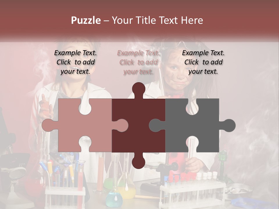 Two Children In Lab Coats Holding Beakles With Smoke Coming Out Of Them PowerPoint Template