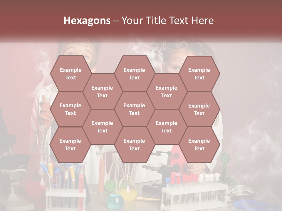 Two Children In Lab Coats Holding Beakles With Smoke Coming Out Of Them PowerPoint Template