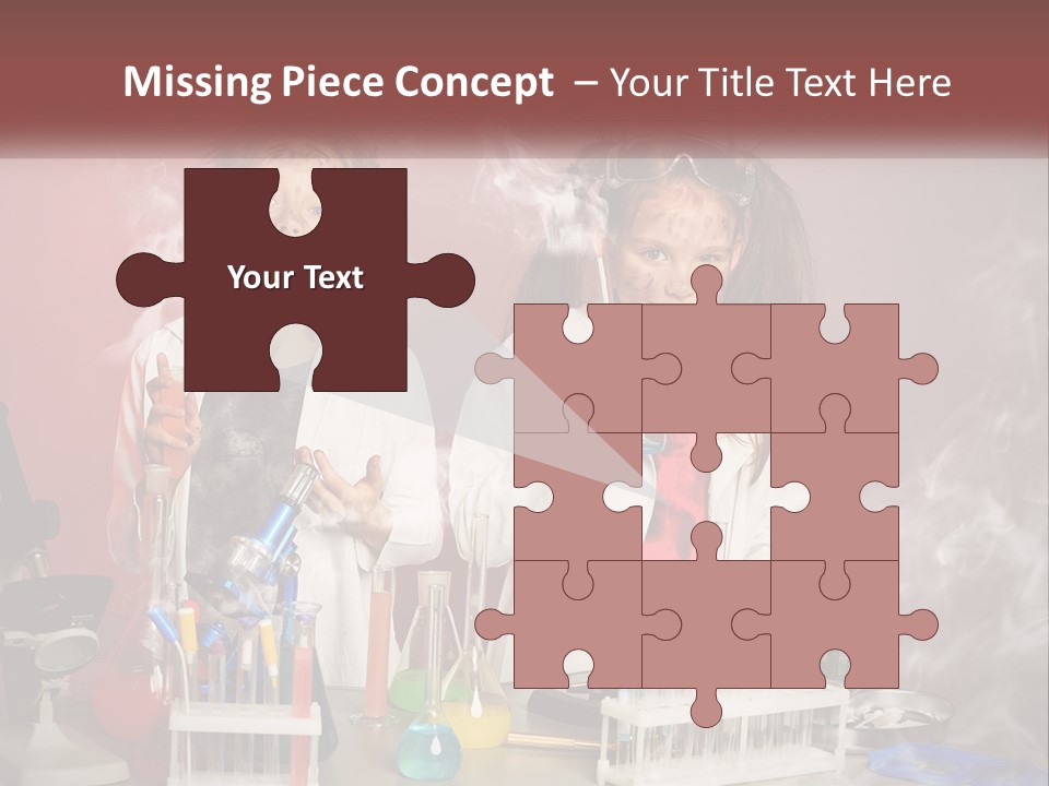 Two Children In Lab Coats Holding Beakles With Smoke Coming Out Of Them PowerPoint Template