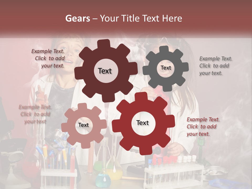 Two Children In Lab Coats Holding Beakles With Smoke Coming Out Of Them PowerPoint Template