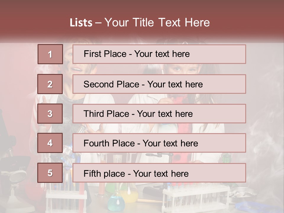 Two Children In Lab Coats Holding Beakles With Smoke Coming Out Of Them PowerPoint Template