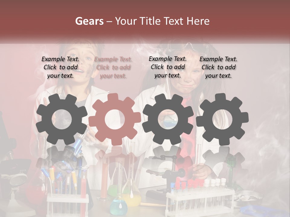 Two Children In Lab Coats Holding Beakles With Smoke Coming Out Of Them PowerPoint Template