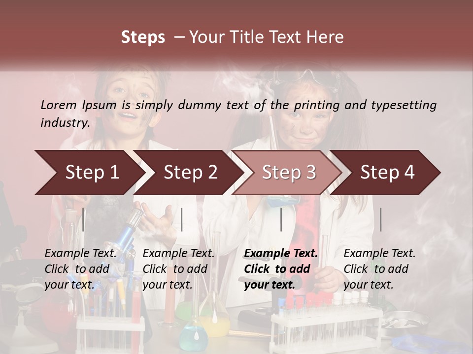 Two Children In Lab Coats Holding Beakles With Smoke Coming Out Of Them PowerPoint Template