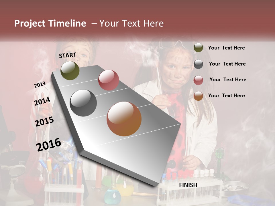 Two Children In Lab Coats Holding Beakles With Smoke Coming Out Of Them PowerPoint Template