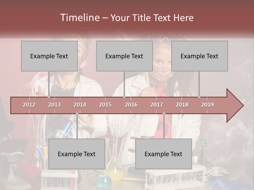 Two Children In Lab Coats Holding Beakles With Smoke Coming Out Of Them PowerPoint Template