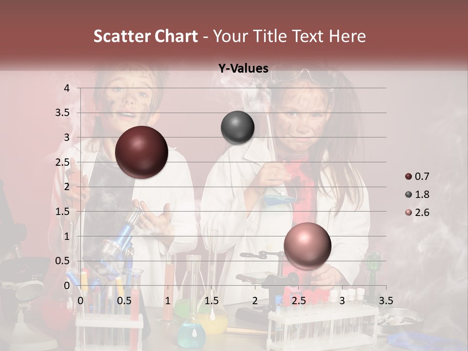 Two Children In Lab Coats Holding Beakles With Smoke Coming Out Of Them PowerPoint Template