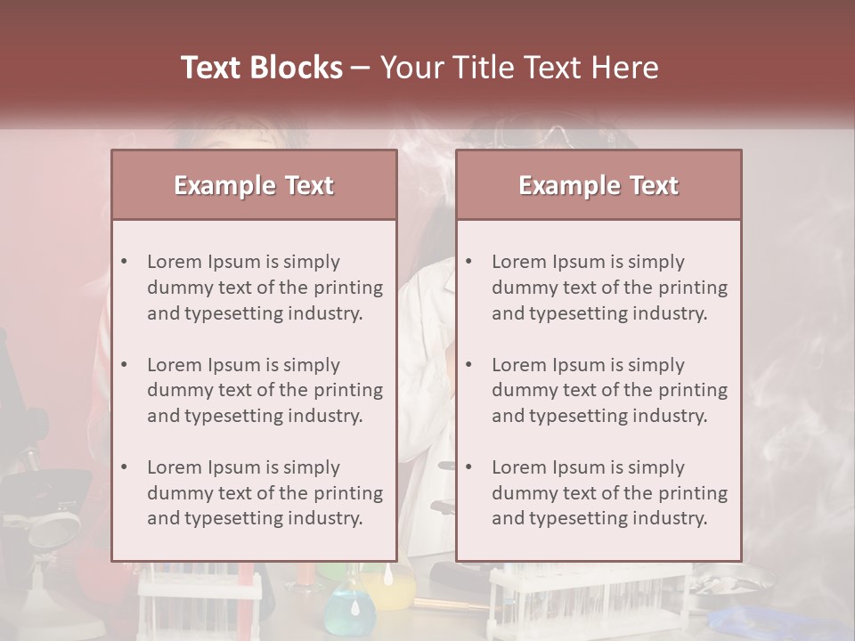 Two Children In Lab Coats Holding Beakles With Smoke Coming Out Of Them PowerPoint Template